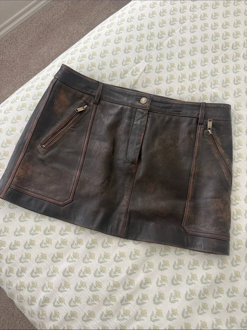 Michael Kors Brown Leather Mini Skirt